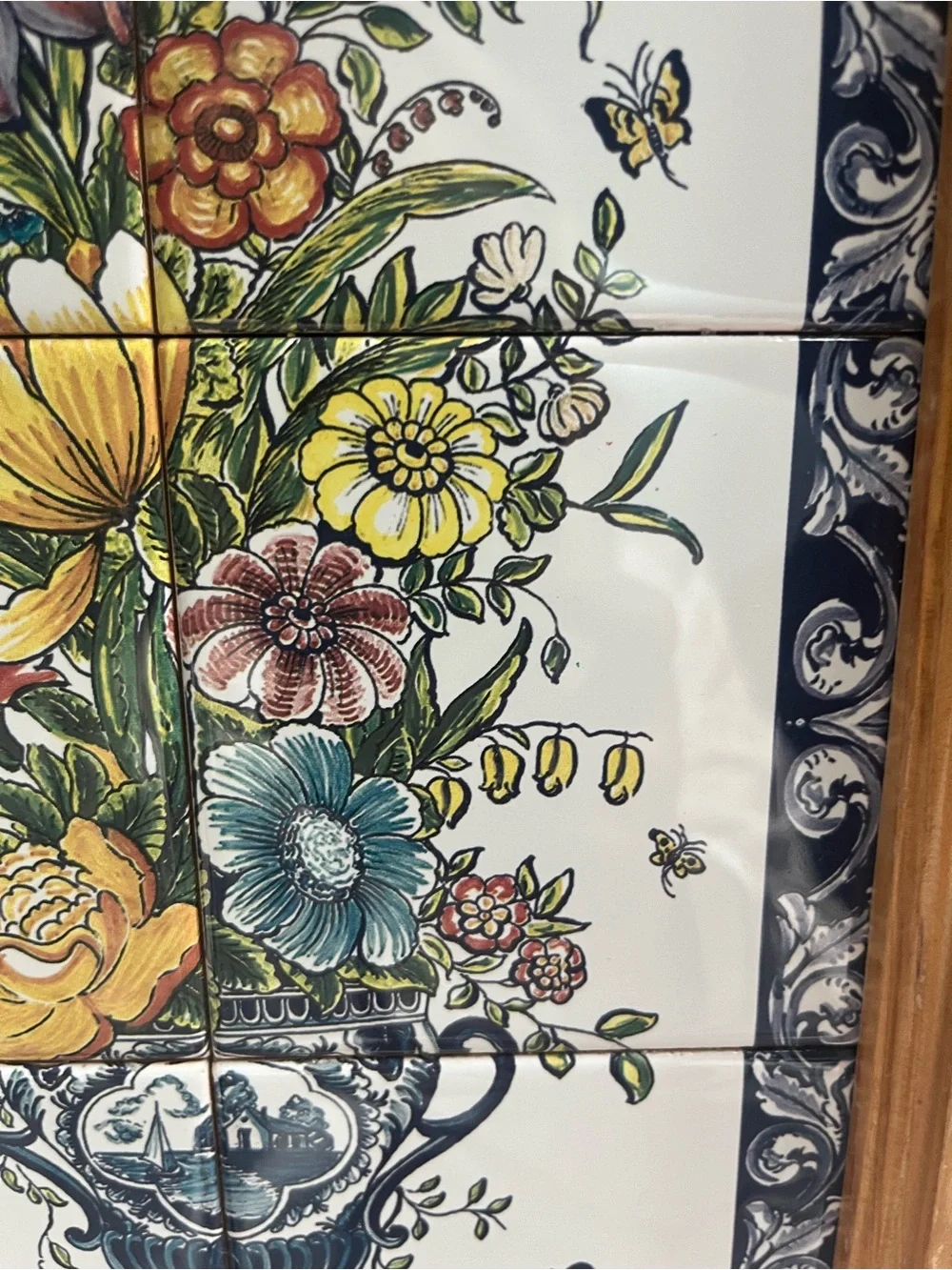 Decorative Floral Tile Wall Art in Multi-Color - made in Portugal artist signed